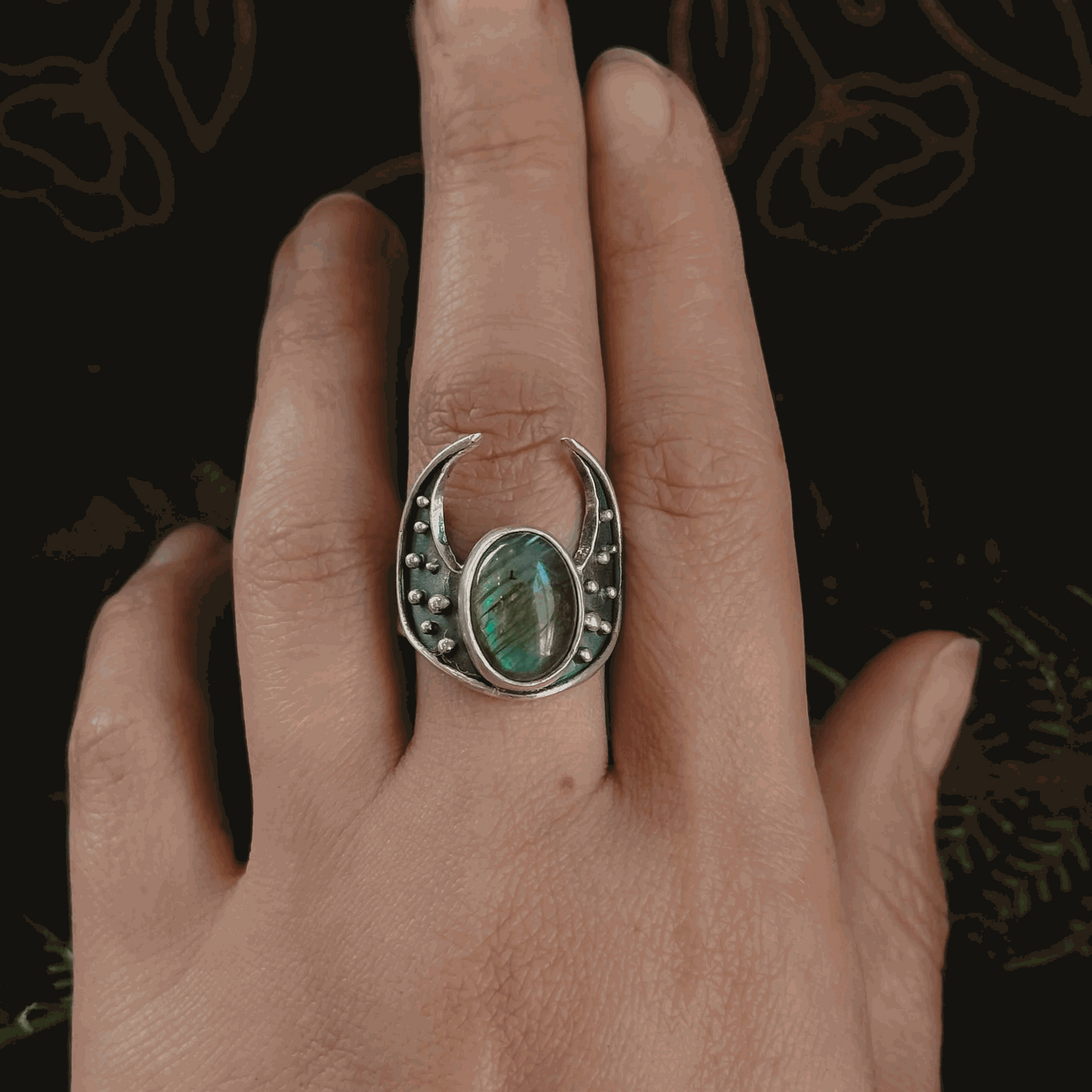 Crescent Moon Warrior Ring // Labradorite