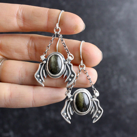 Winged Prophetess Earrings (Amber, Labradorite and Black Sheen Obsidian Available)