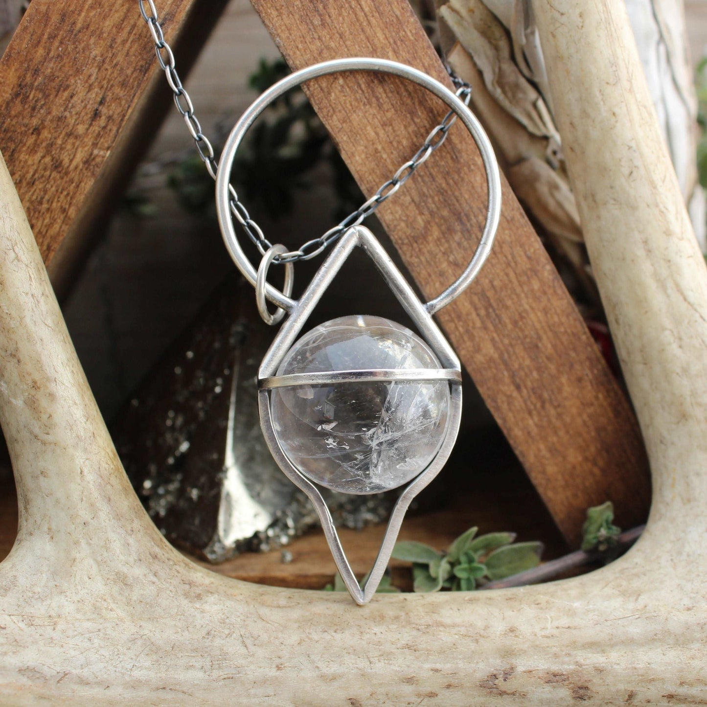 Crystal Ball Pendulum Necklace // Quartz