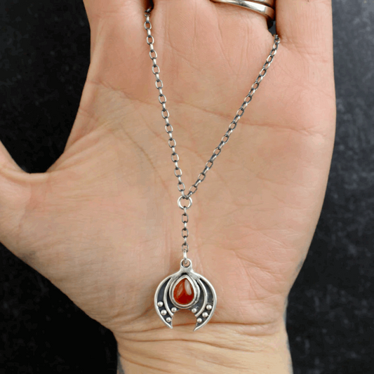Crescent Moon Lariat Necklace // Carnelian
