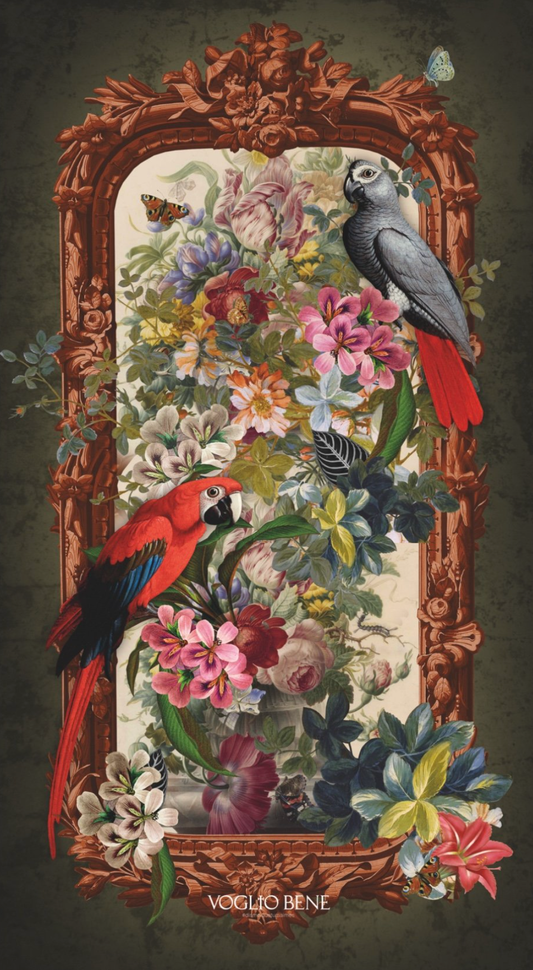 Parrots Velvet Wall Hanging Tapestry by Voglio Bene - 54x93 in.
