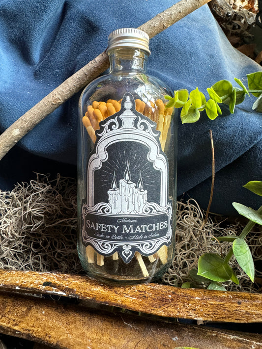 Nocturne Safety Matches with Striker on Glass Bottle (Various Colors)