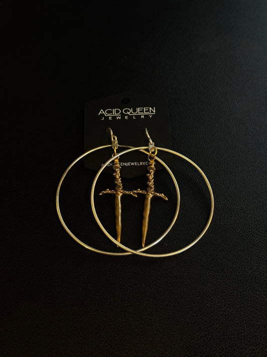 Ritual Dagger Silver Hoops with Bronze Daggers by Acid Queen