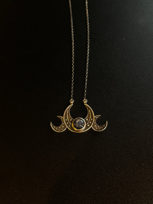 Triple Moon Goddess Necklace // Kyanite