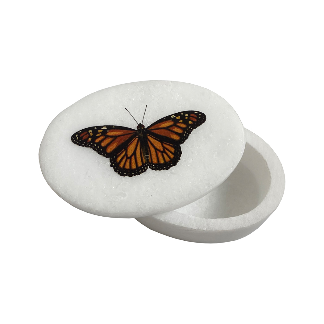 Monarch Butterfly Oval Soapstone Trinket Box