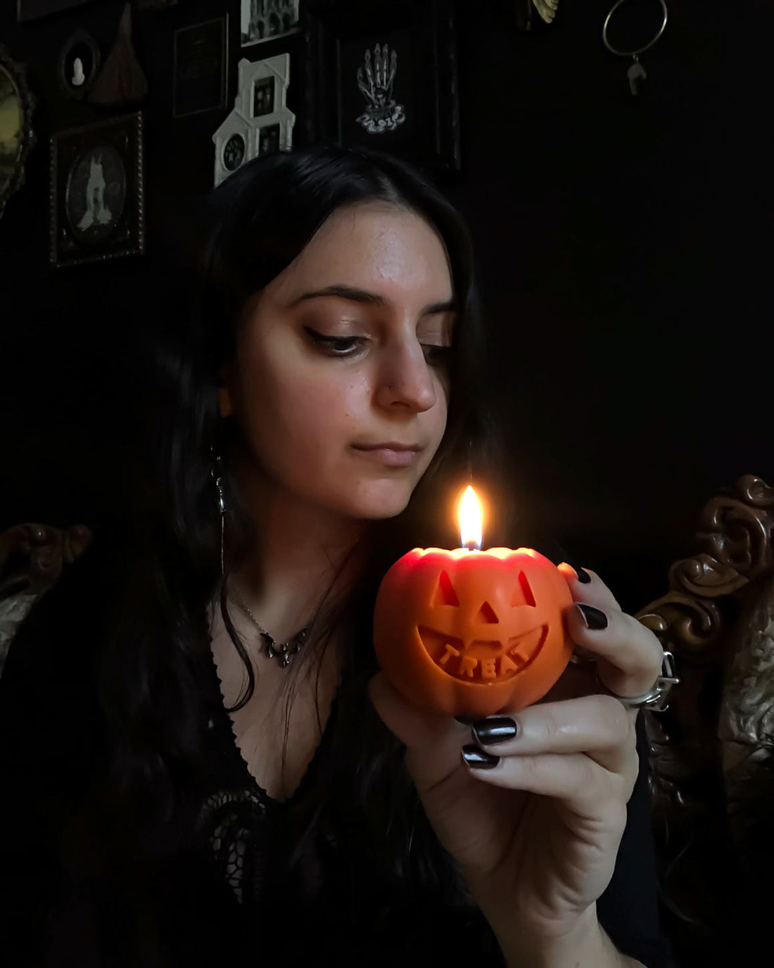 Trick or Treat Pumpkin Candle by Graveyard Wanders