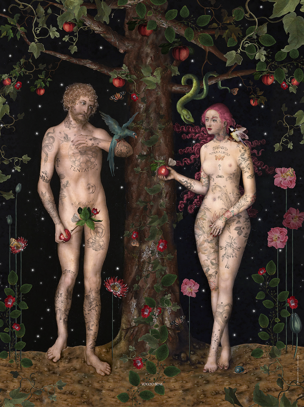 Adam and Eve A3 Art Print by Voglio Bene