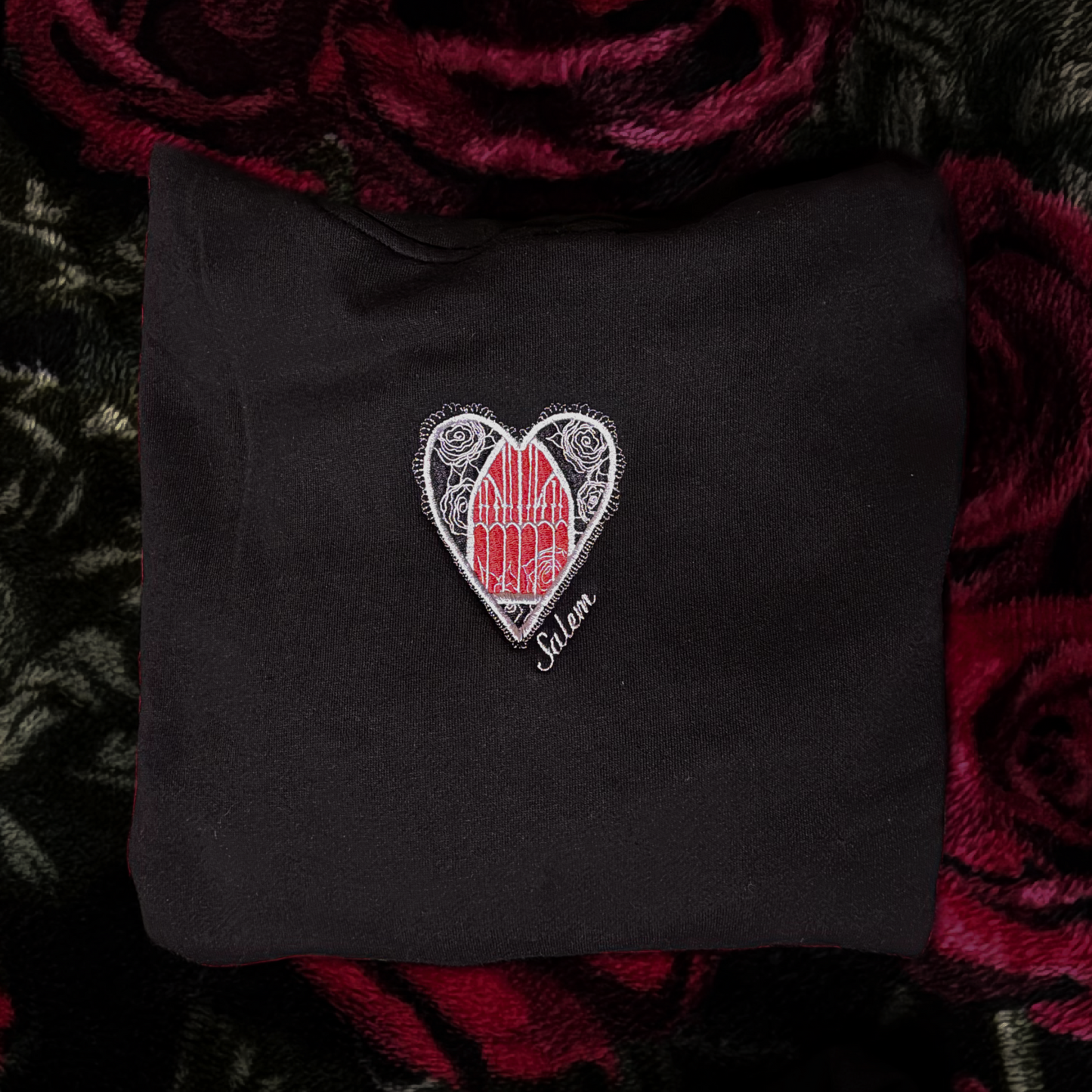 Midnight Salem Heart Embroidered Hoodie by XO Ash