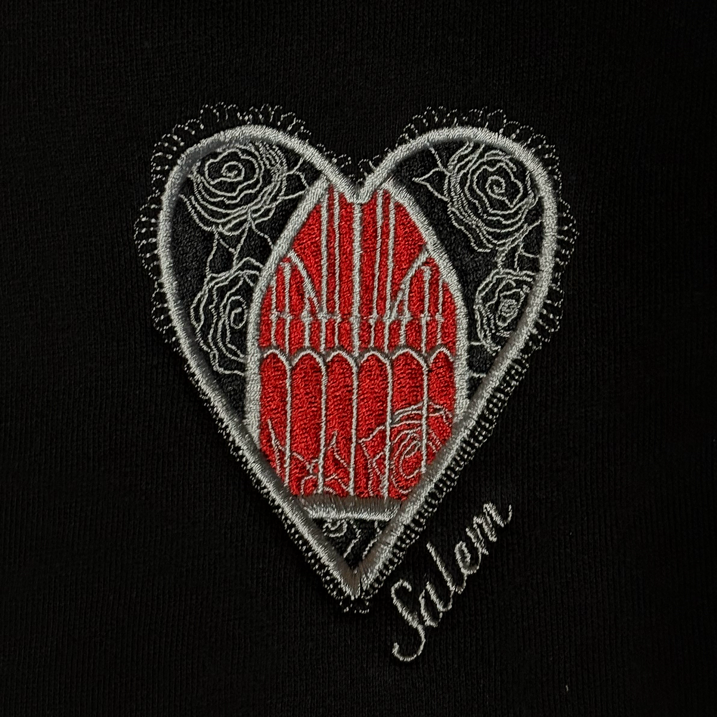 Midnight Salem Heart Embroidered Hoodie by XO Ash