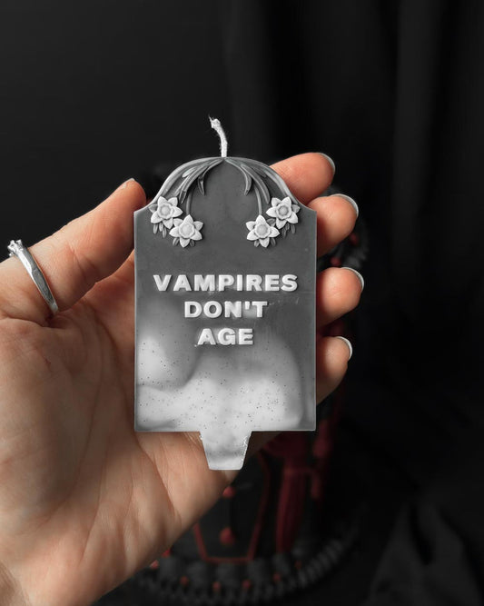 Vampires Don't Age Tombstone Candle by Graveyard Wanders