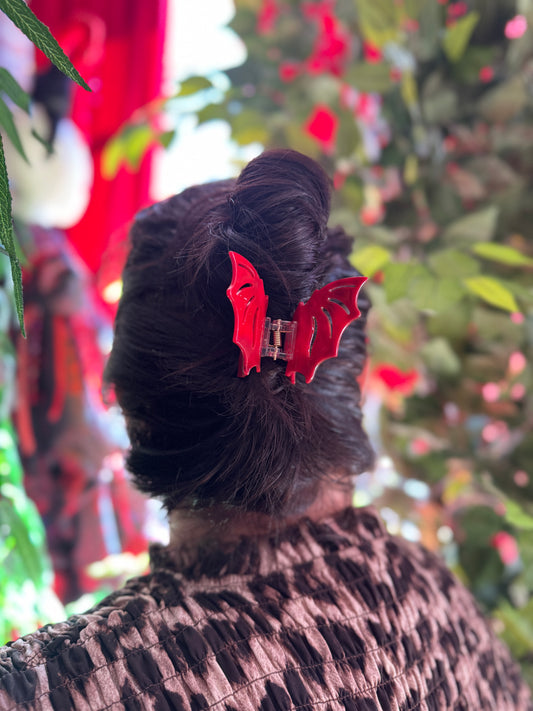 Red Bat Wings Hair Clip