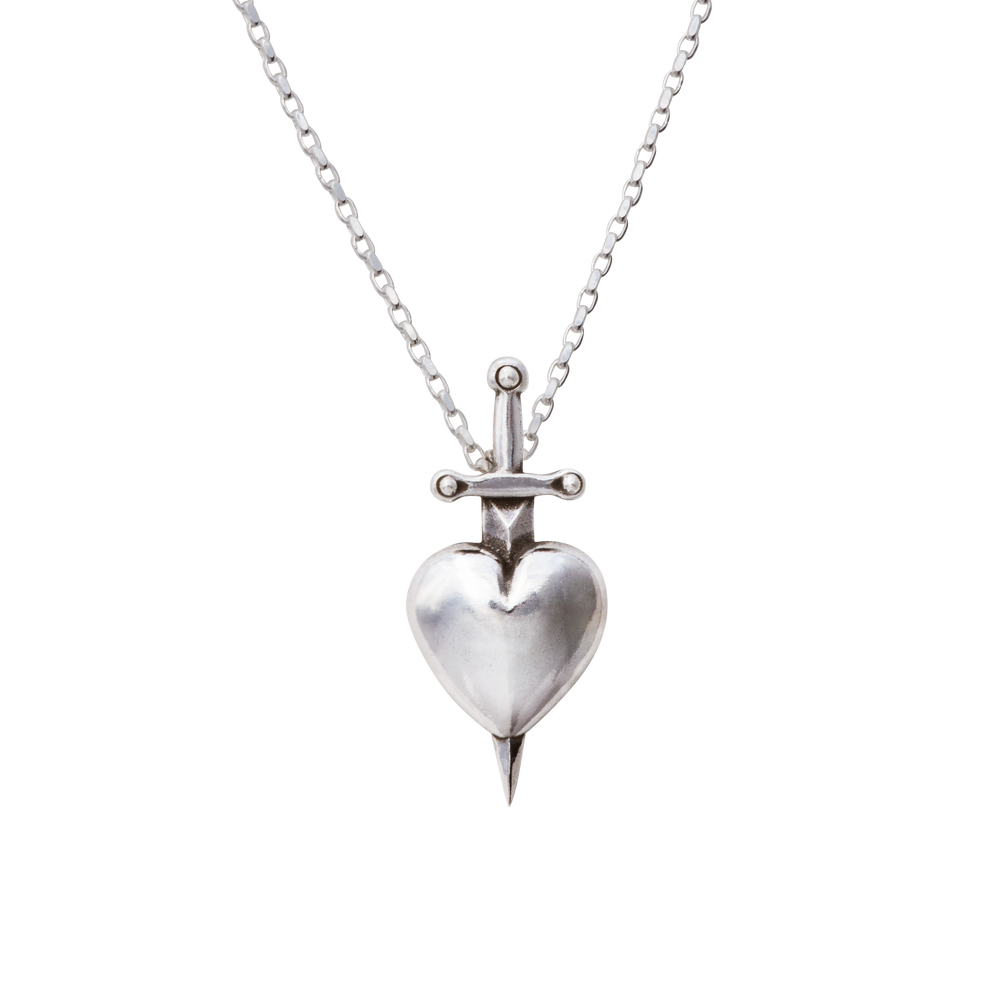 Sword-Pierced Heart Sterling Silver Necklace by Lily Streeter