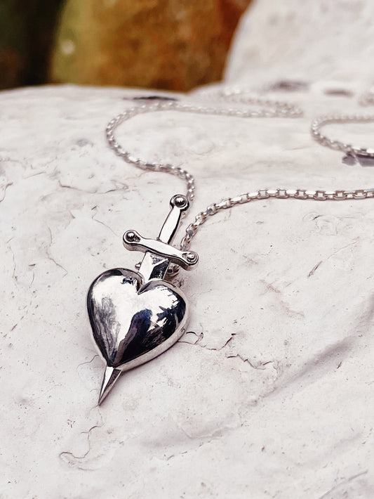 Sword-Pierced Heart Sterling Silver Necklace by Lily Streeter