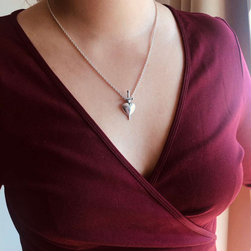 Sword-Pierced Heart Sterling Silver Necklace by Lily Streeter