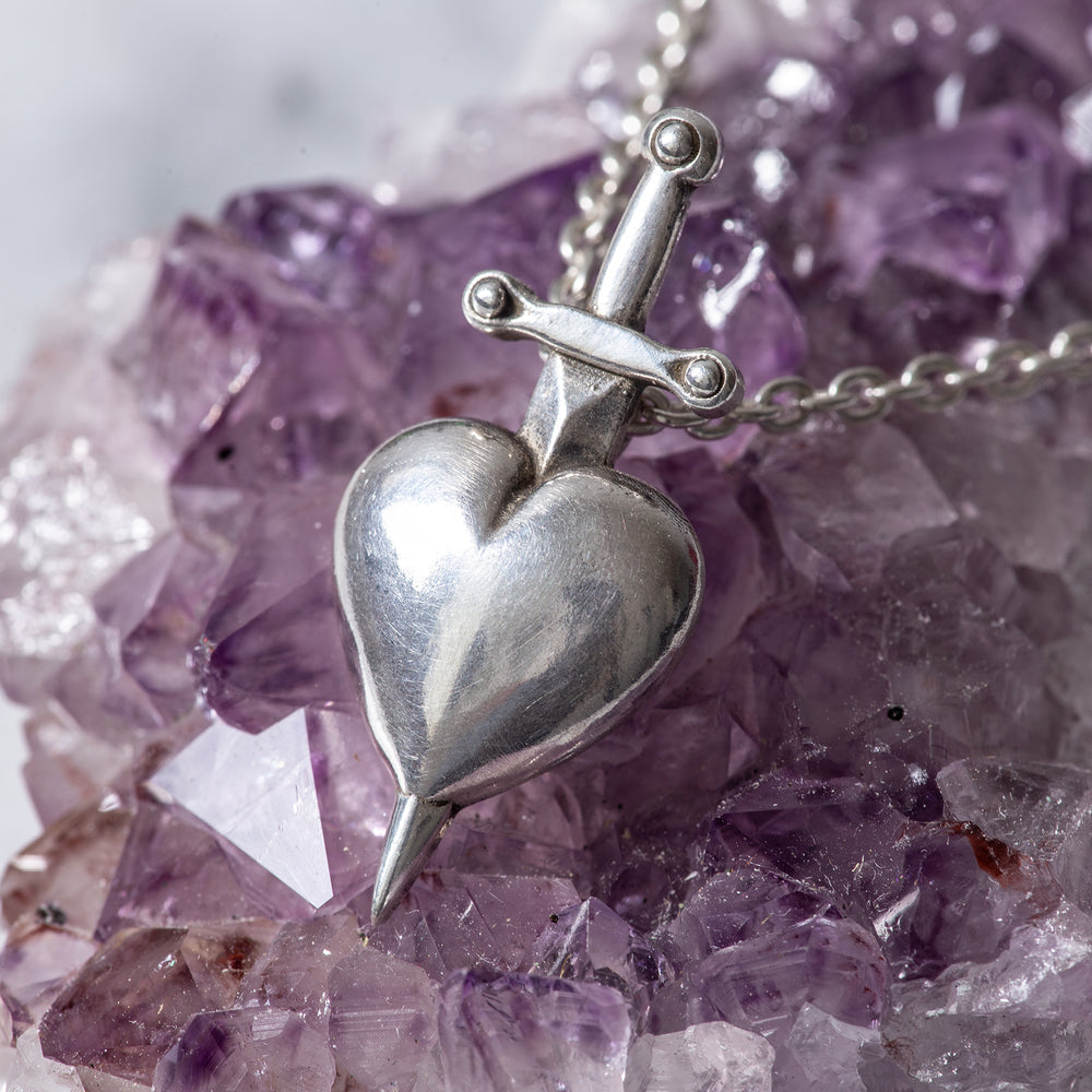 Sword-Pierced Heart Sterling Silver Necklace by Lily Streeter
