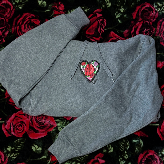 Grey Embroidered Salem Heart Hoodie by XO Ash