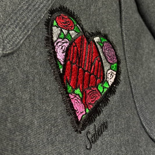 Grey Embroidered Salem Heart Hoodie by XO Ash