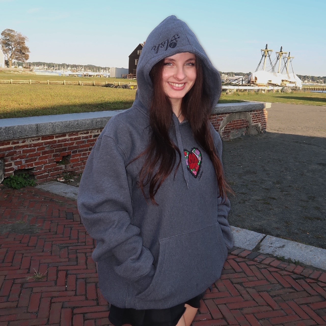 Grey Embroidered Salem Heart Hoodie by XO Ash