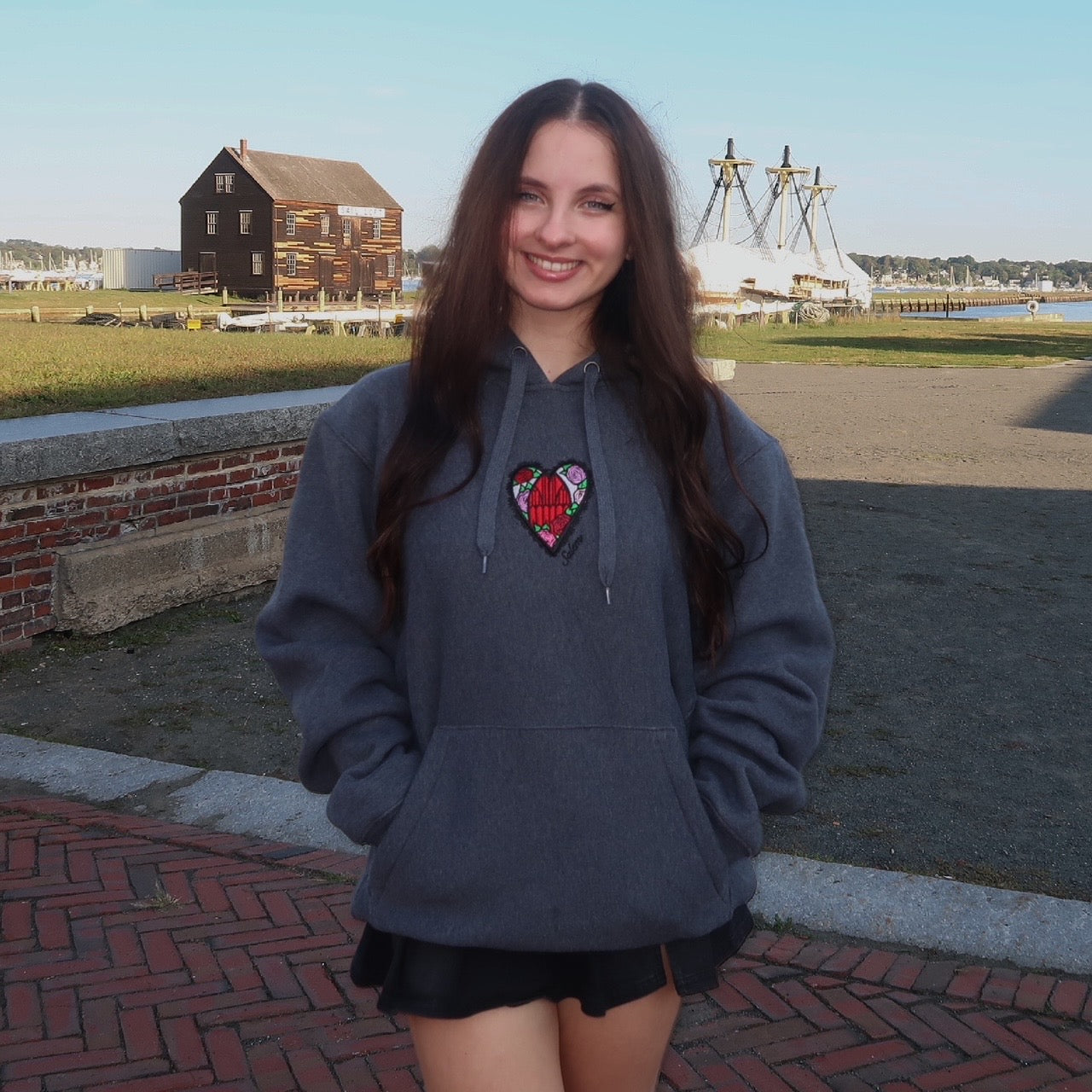 Grey Embroidered Salem Heart Hoodie by XO Ash