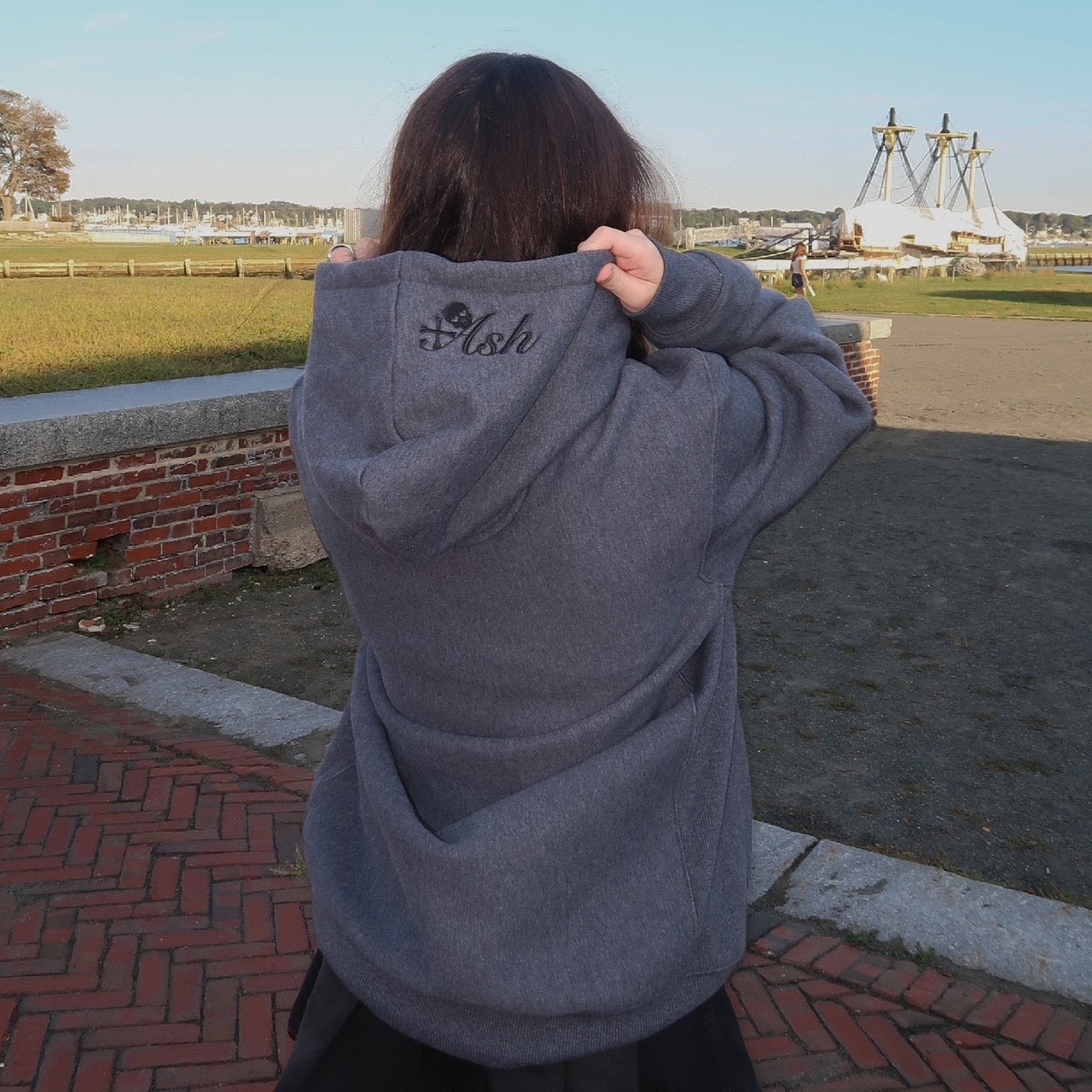 Grey Embroidered Salem Heart Hoodie by XO Ash