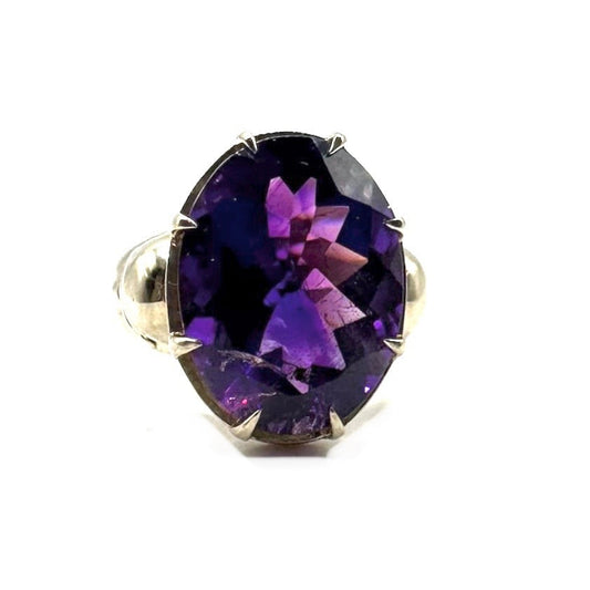 Cathedral Skull Ring With Hourglass Amethyst in White Bronze by Julian the 2nd