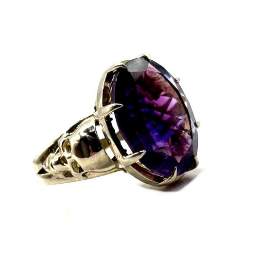 Cathedral Skull Ring With Hourglass Amethyst in White Bronze by Julian the 2nd