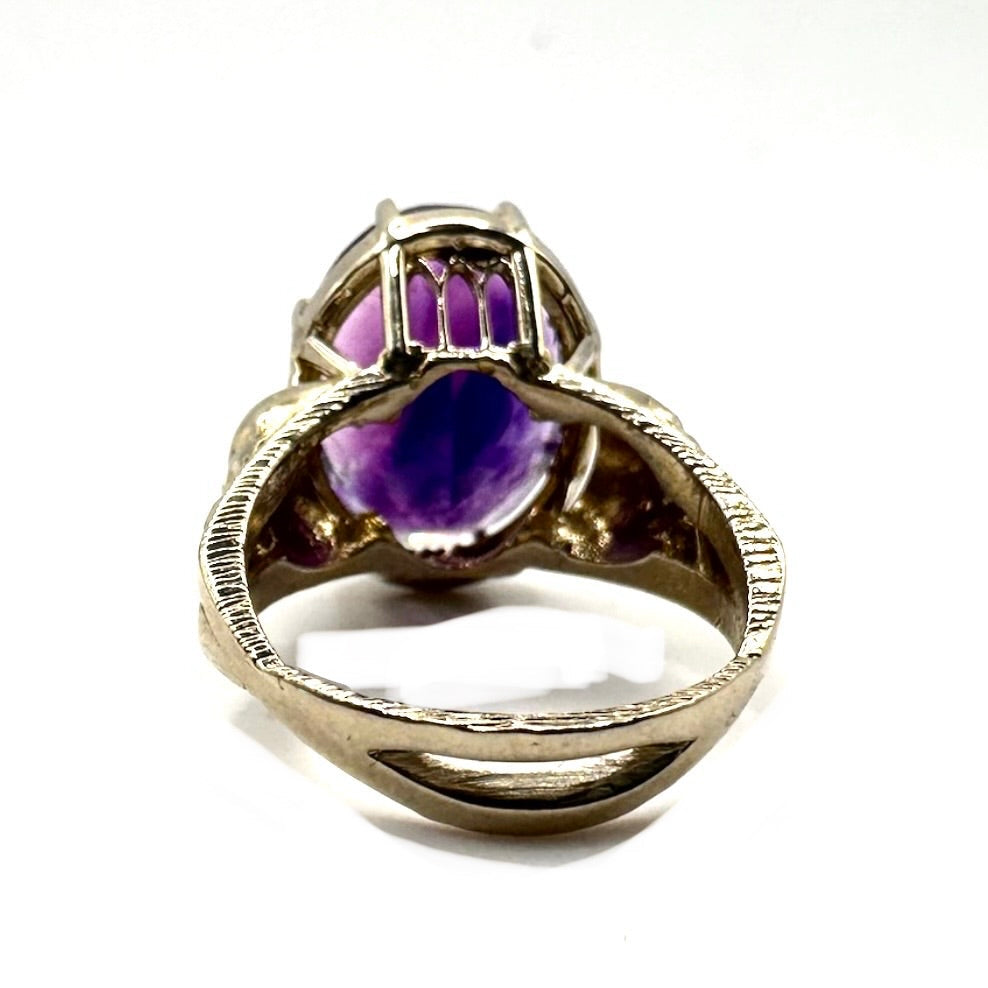 Cathedral Skull Ring With Hourglass Amethyst in White Bronze by Julian the 2nd