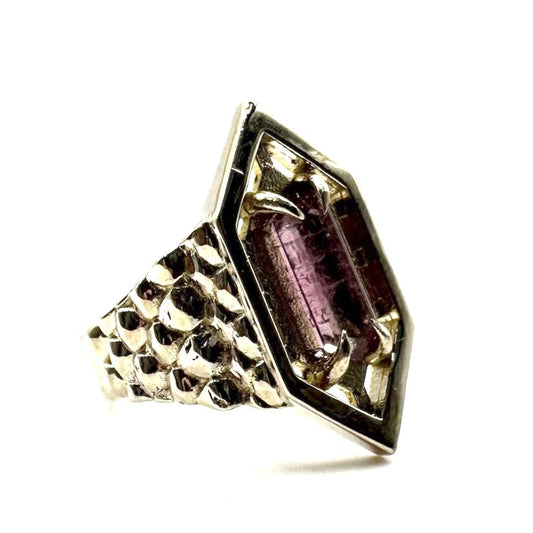 Serpent’s Claw Ring with Pink Tourmaline in White Bronze by Julian the 2nd