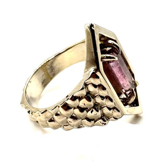 Serpent’s Claw Ring with Pink Tourmaline in White Bronze by Julian the 2nd