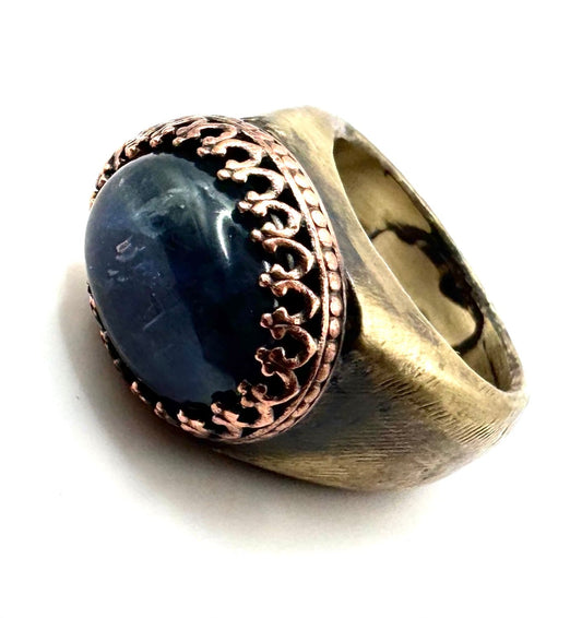 Geometric Brutalist Blue Kyanite Modern Ring in Bronze by Julian the 2nd