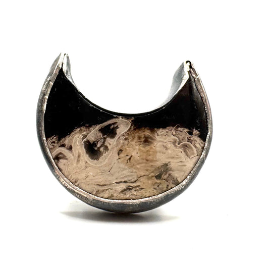Hierophant Ring Petrified Wood Crescent Moon in Sterling Silver by Julian the 2nd