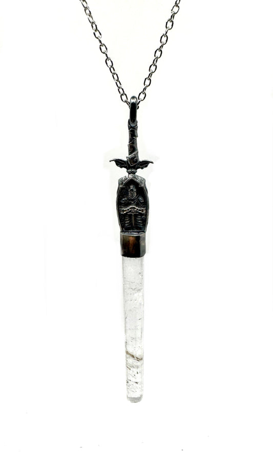 The Pendragon Sword Pendant With Lemurian Quartz In Sterling Silver by Julian the 2nd