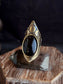 Brass Moon Phase Shield Ring with Black Onyx by Acid Queen