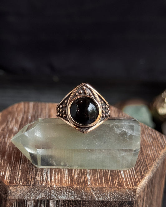 Brass Draco Ring with Black Onyx by Acid Queen