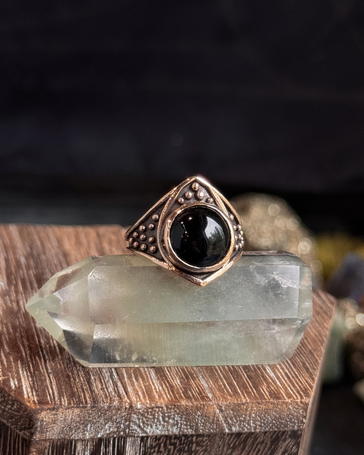 Brass Draco Ring with Black Onyx by Acid Queen