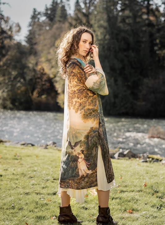 Awakening Opera Duster Kimono Robe w/ Landscape and Eagle