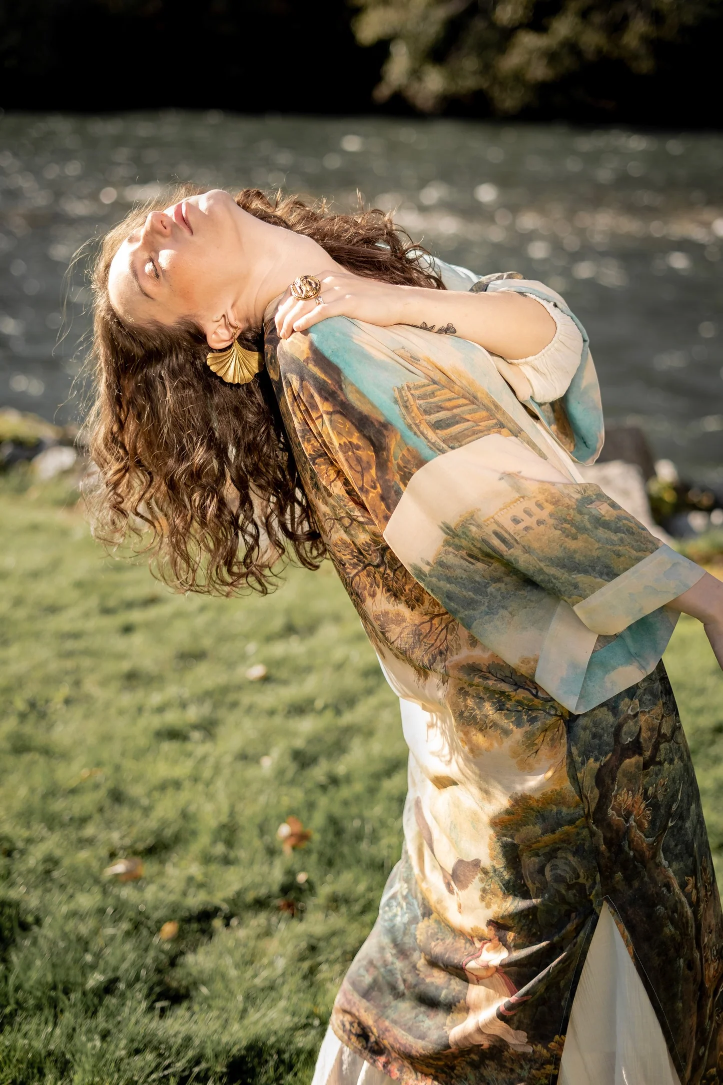 Awakening Opera Duster Kimono Robe w/ Landscape and Eagle