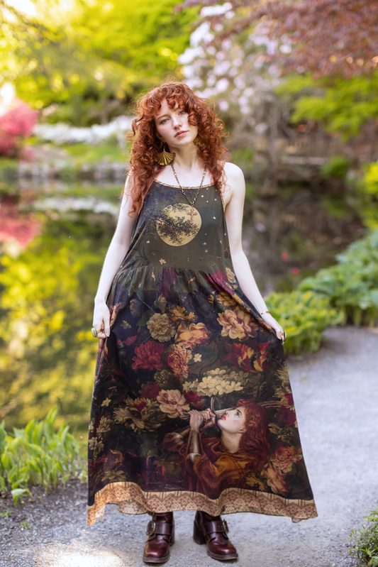 The Messenger Maxi Slip Dress w/ Joan of Arc & Florals