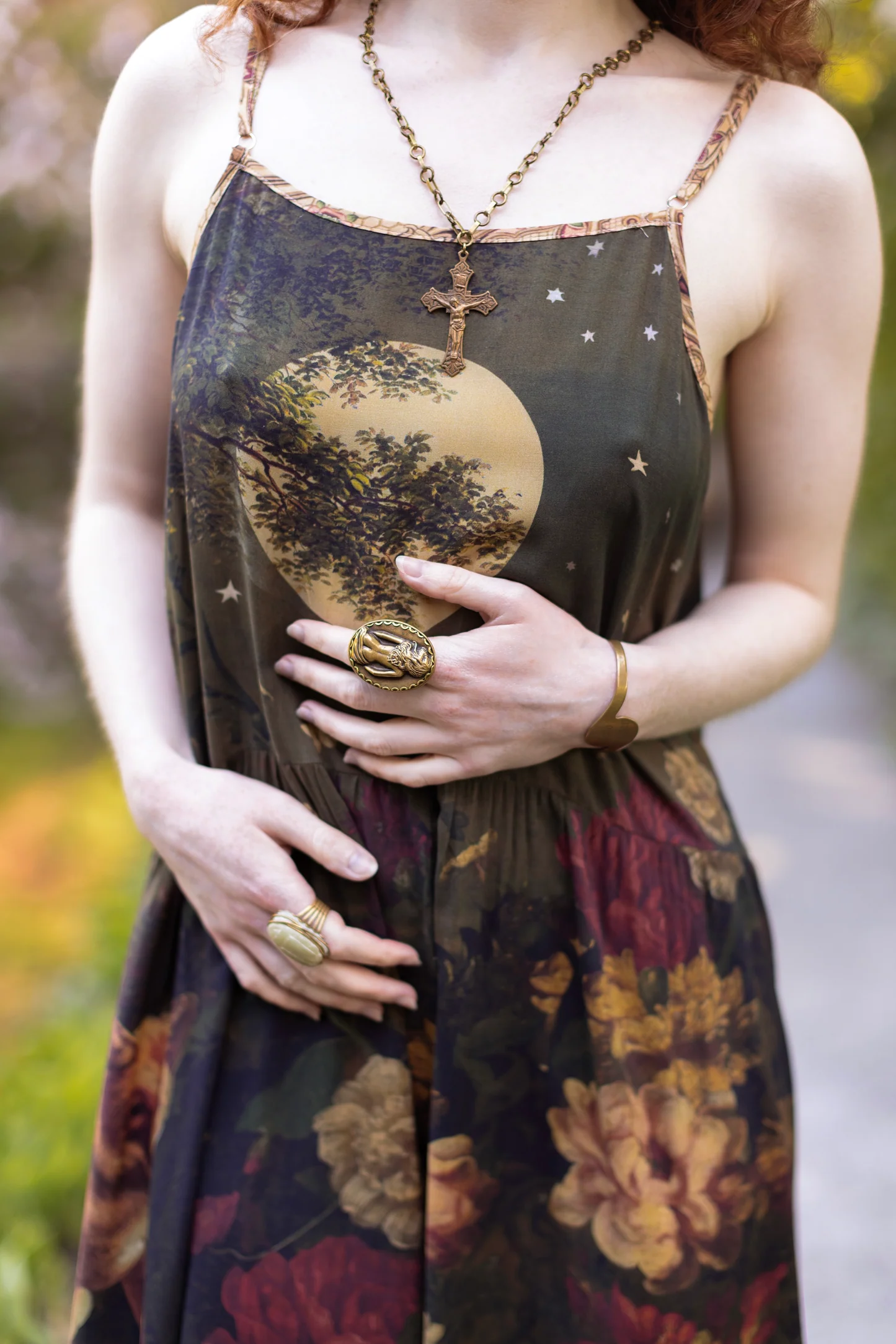 The Messenger Maxi Slip Dress w/ Joan of Arc & Florals