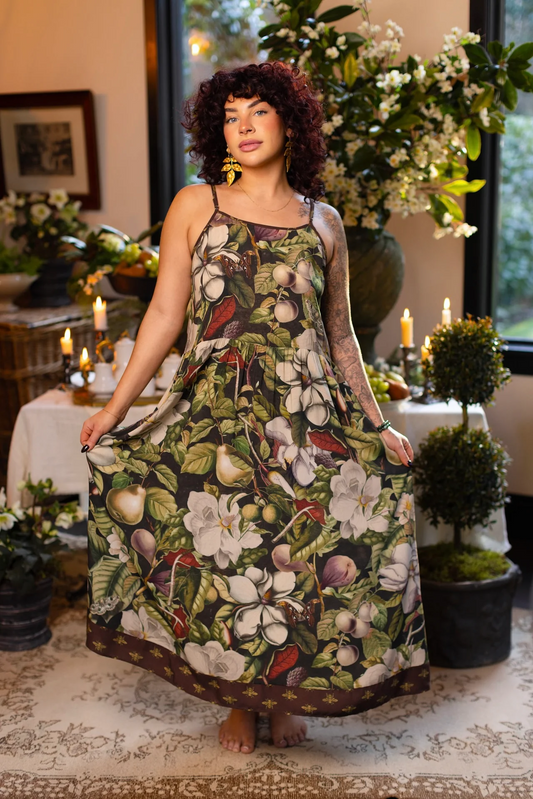 Fleur De Lune Bohéme Maxi Slip Dress w/ Florals & Bees