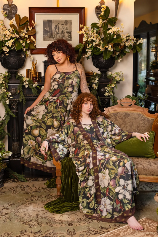 Fleur De Lune Bohéme Maxi Slip Dress w/ Florals & Bees