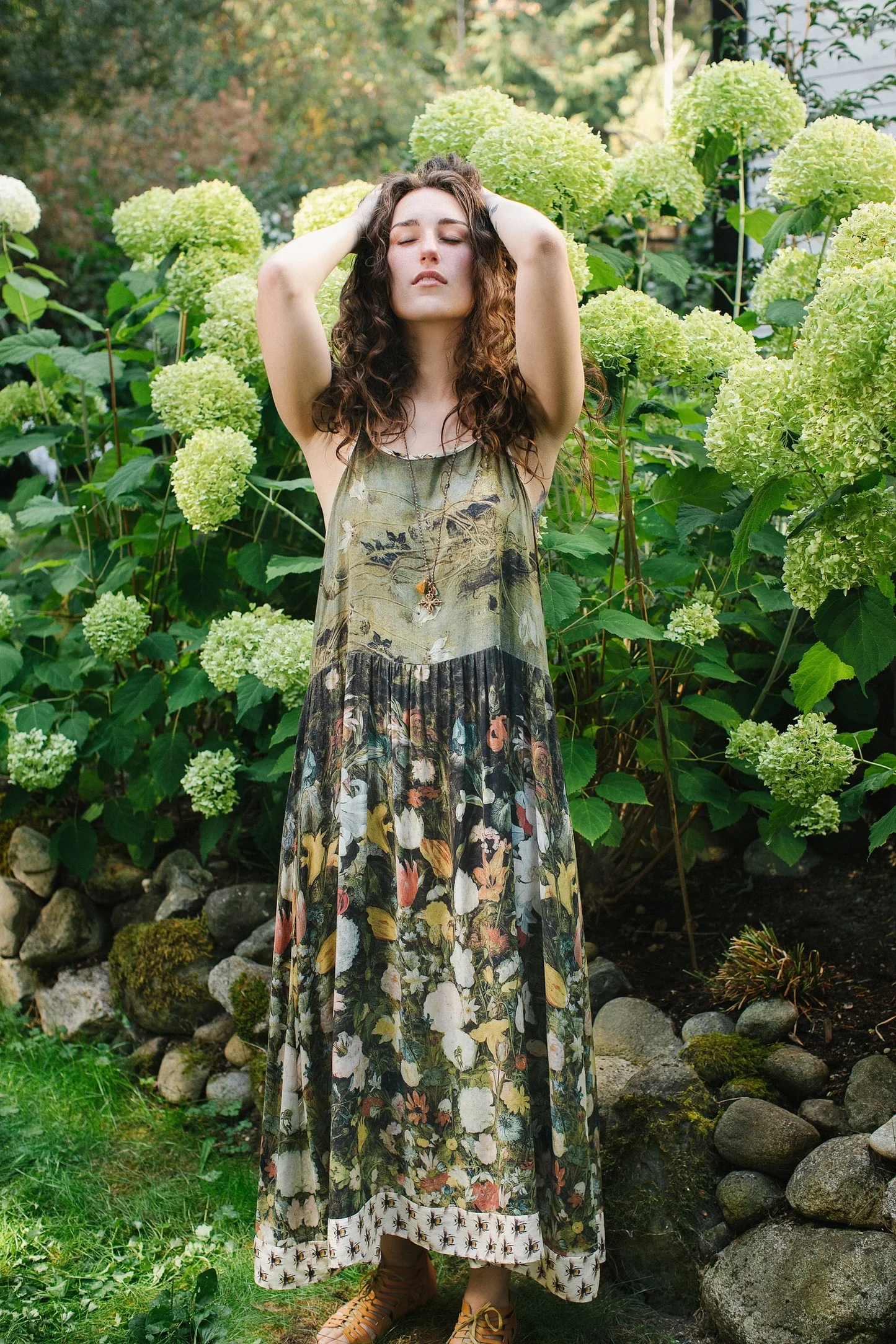I Dream in Flowers Bohéme Maxi Slip Dress w/ Bees