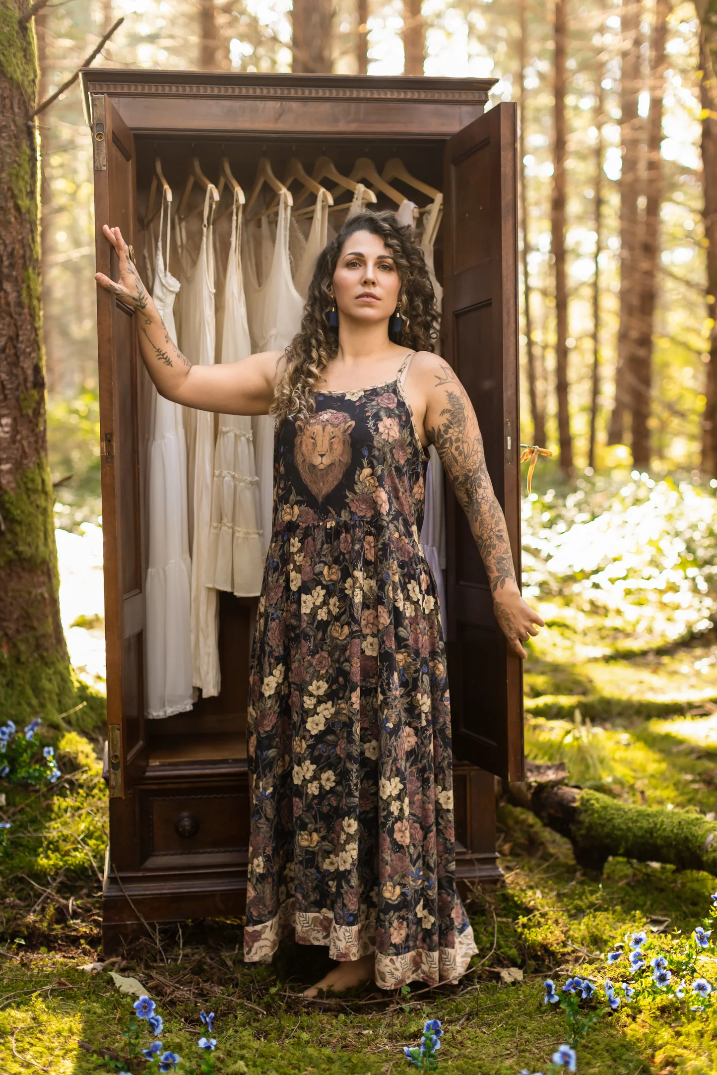 Lionheart Bohéme Maxi Slip Dress w/ Botanicals & Narnia Print