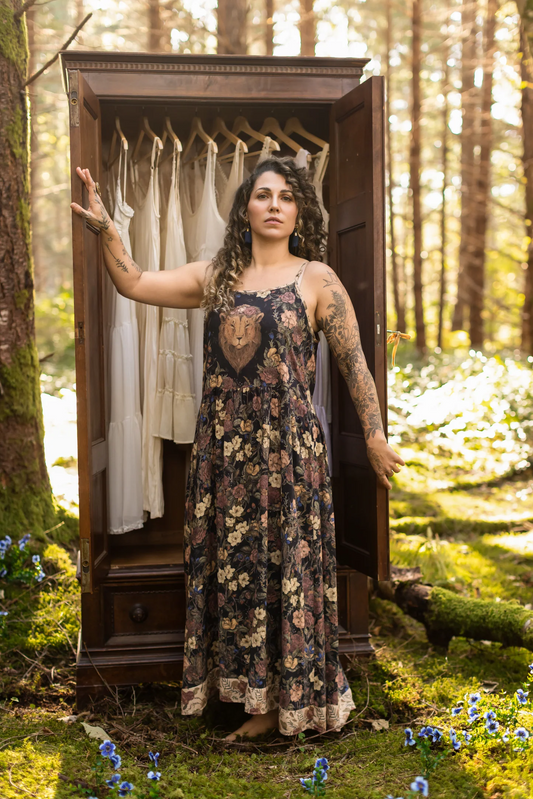 Lionheart Bohéme Maxi Slip Dress w/ Botanicals & Narnia Print