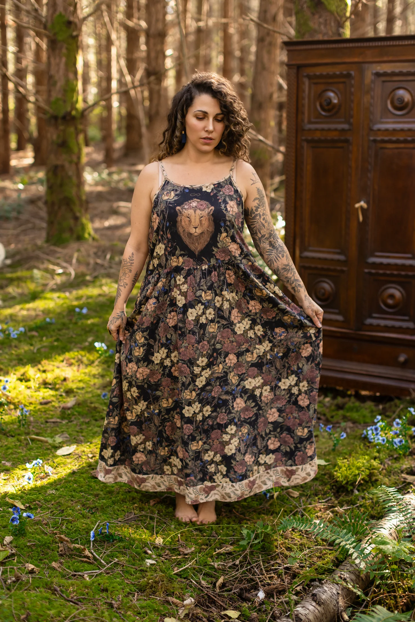 Lionheart Bohéme Maxi Slip Dress w/ Botanicals & Narnia Print