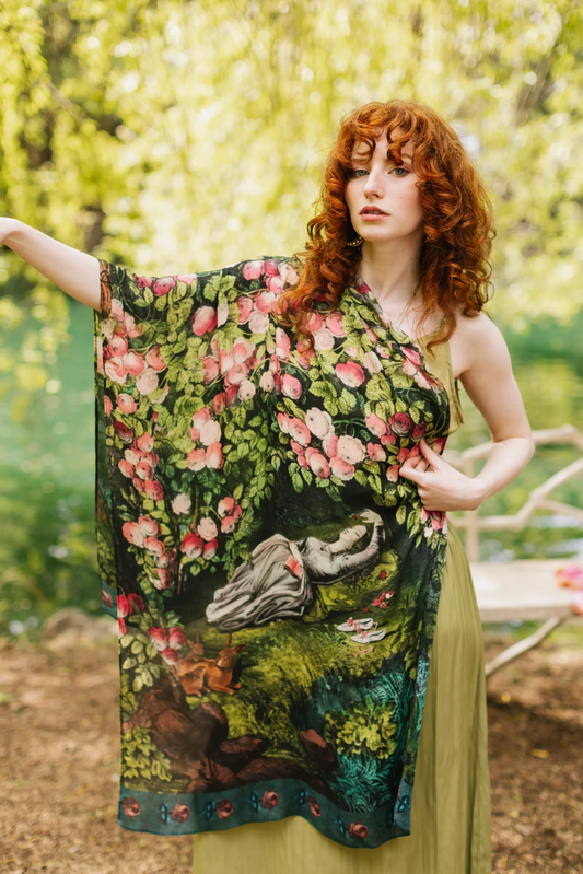The Daydreamer Bohemian Scarf w/ Sleeping Beauty, Roses & Rabbits
