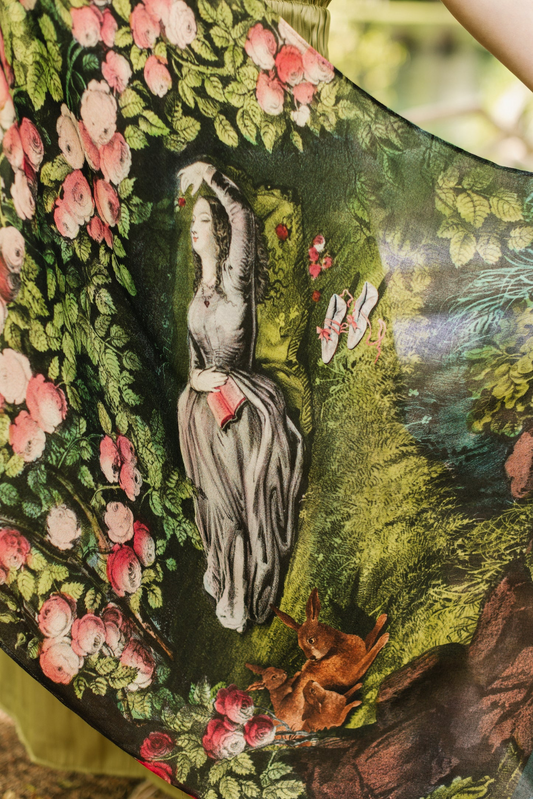 The Daydreamer Bohemian Scarf w/ Sleeping Beauty, Roses & Rabbits