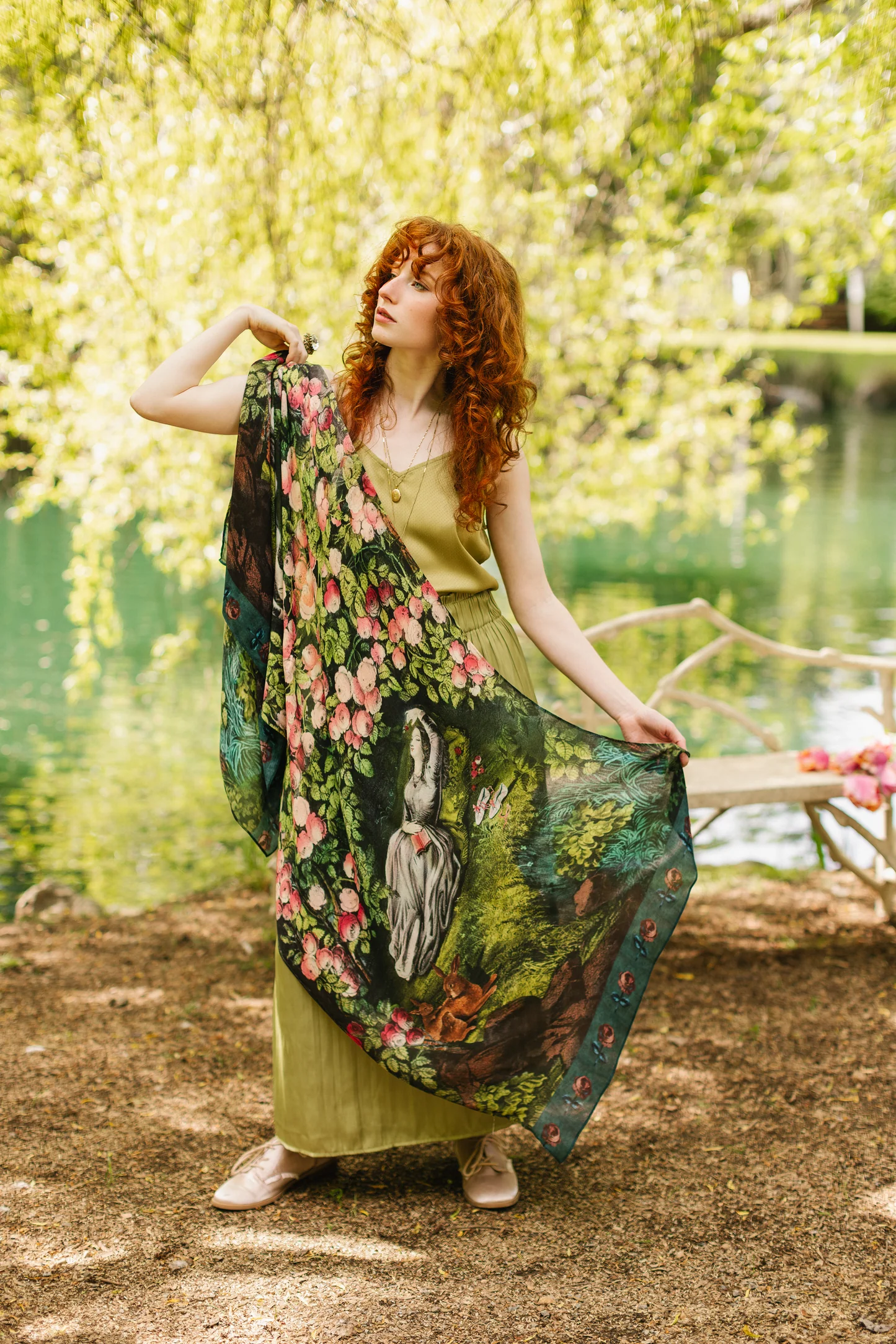 The Daydreamer Bohemian Scarf w/ Sleeping Beauty, Roses & Rabbits