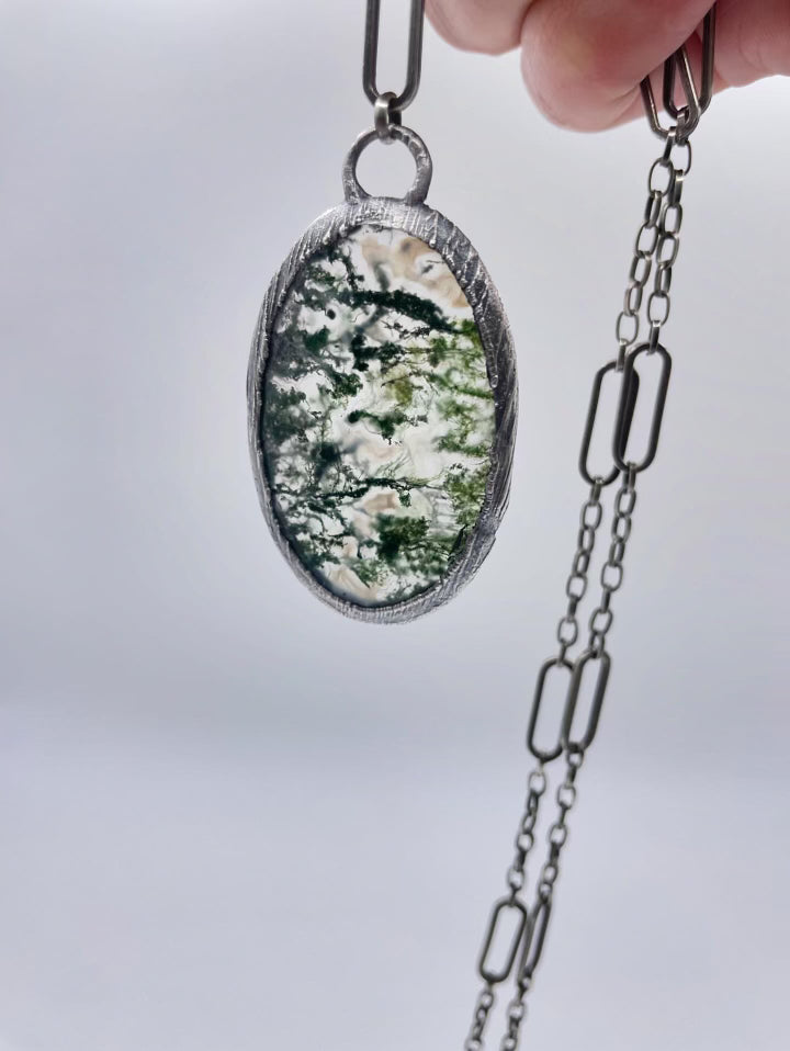 Moss Agate and Sterling Silver Necklace by Inex Jewelry