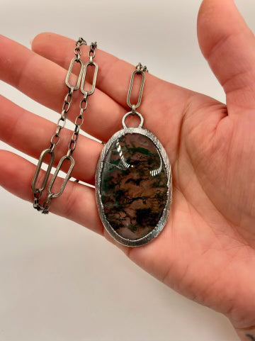 Moss Agate and Sterling Silver Necklace by Inex Jewelry